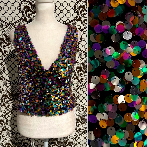 Zara Tops - ZARA ✨ Sequin colorful sparkle tank party ready cocktail party crop top